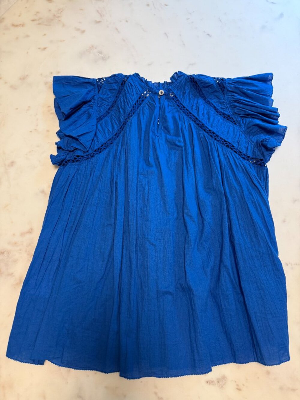SEA New York Cobalt Blue Cotton Gauze Ruffle Sleeve Top L - Picture 3 of 4